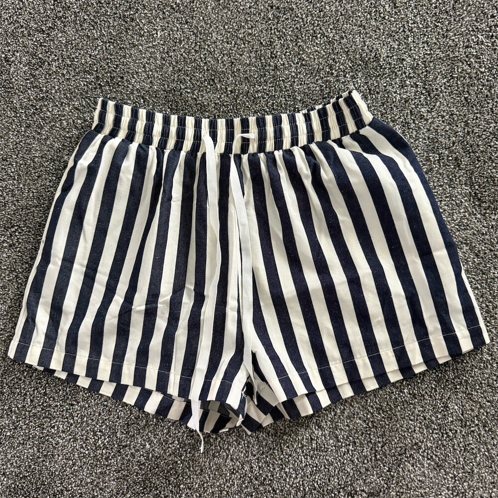 Anniewear Shorts Womens Size M Navy White Striped Drawstring Lounge Casual